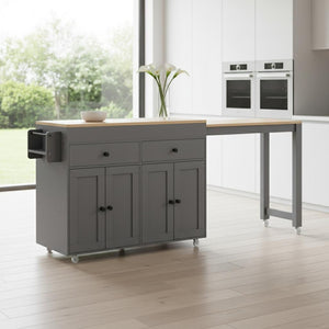 HomeRoots 51" Gray Wood Barn Door Rolling Island - Farmhouse Kitchen Upgrade with Storage, Mobility & Style 654054