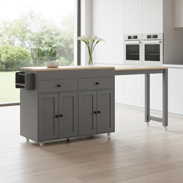 HomeRoots 51" Gray Wood Barn Door Rolling Island - Farmhouse Kitchen Upgrade with Storage, Mobility & Style 654054