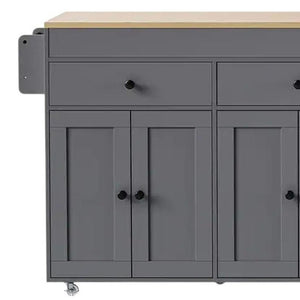 HomeRoots 51" Gray Wood Barn Door Rolling Island - Farmhouse Kitchen Upgrade with Storage, Mobility & Style 654054