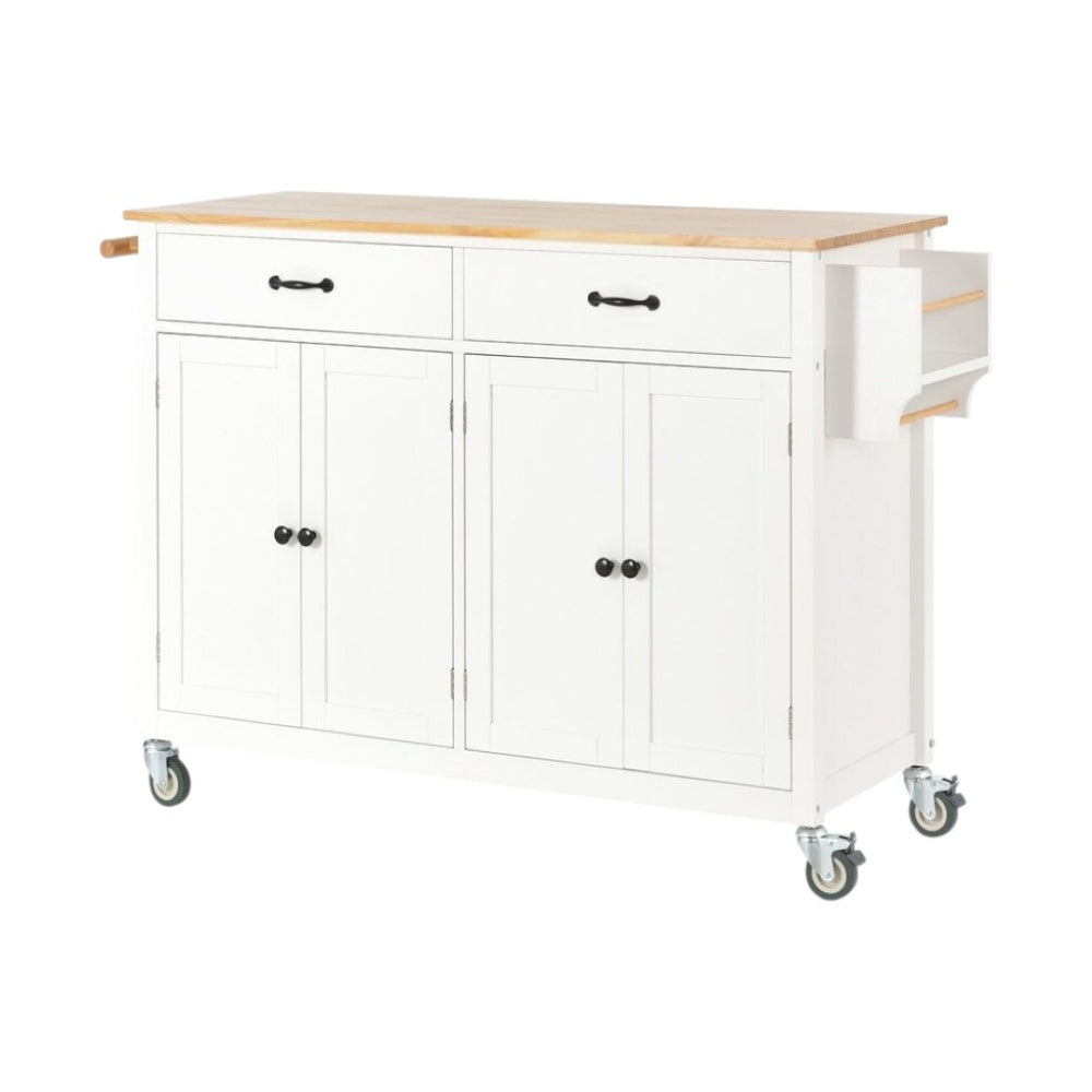 HomeRoots 51" White Wood Barn Door Rolling Kitchen Island - Versatile, Stylish, and Mobile Prep & Storage Solution 654055