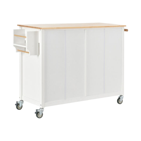 HomeRoots 51" White Wood Barn Door Rolling Kitchen Island - Versatile, Stylish, and Mobile Prep & Storage Solution 654055