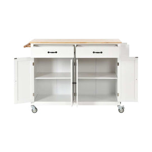 HomeRoots 51" White Wood Barn Door Rolling Kitchen Island - Versatile, Stylish, and Mobile Prep & Storage Solution 654055