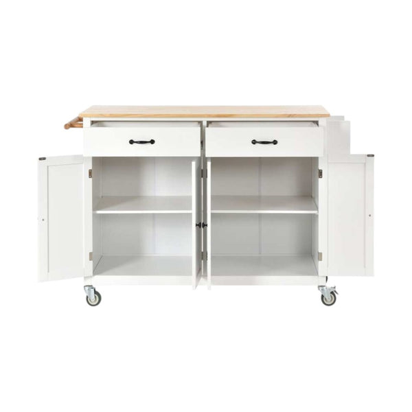 HomeRoots 51" White Wood Barn Door Rolling Kitchen Island - Versatile, Stylish, and Mobile Prep & Storage Solution 654055