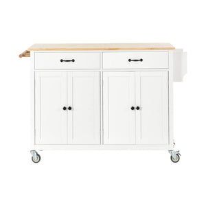 HomeRoots 51" White Wood Barn Door Rolling Kitchen Island - Versatile, Stylish, and Mobile Prep & Storage Solution 654055