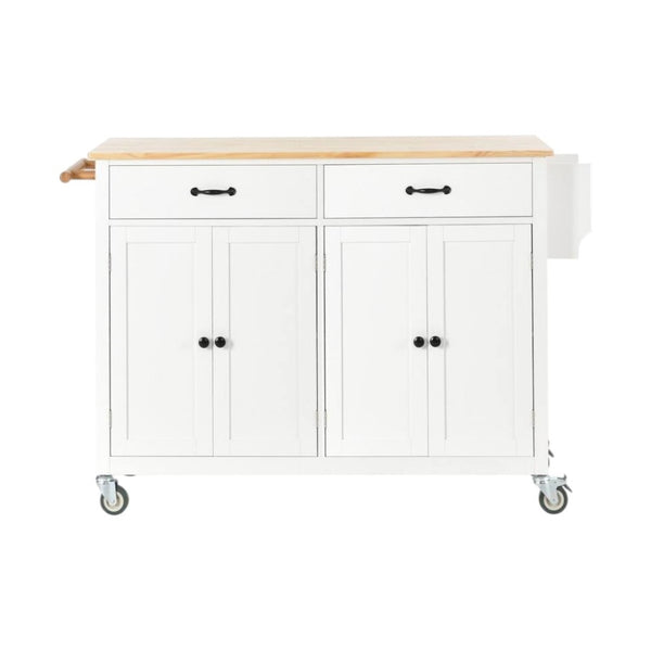 HomeRoots 51" White Wood Barn Door Rolling Kitchen Island - Versatile, Stylish, and Mobile Prep & Storage Solution 654055
