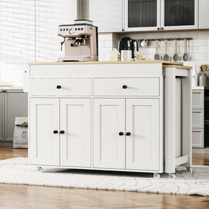 HomeRoots 51" White Wood Barn Door Rolling Kitchen Island - Versatile, Stylish, and Mobile Prep & Storage Solution 654055