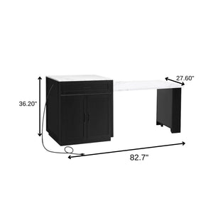 HomeRoots 55" White and Black Rolling Barn Door Kitchen Island with USB, Storage, and Expandable Workspace 654056