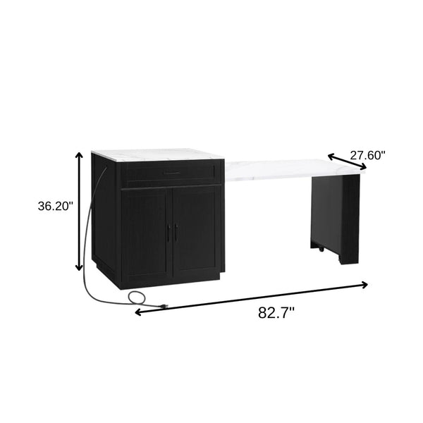 HomeRoots 55" White and Black Rolling Barn Door Kitchen Island with USB, Storage, and Expandable Workspace 654056