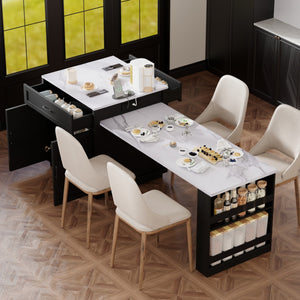 HomeRoots 55" White and Black Rolling Barn Door Kitchen Island with USB, Storage, and Expandable Workspace 654056