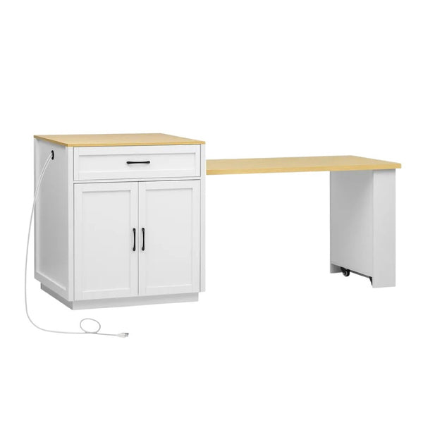 HomeRoots 55" Rolling Barn Door Kitchen Island with Storage, USB Charging, and Expandable Prep Space 654057
