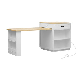 HomeRoots 55" Rolling Barn Door Kitchen Island with Storage, USB Charging, and Expandable Prep Space 654057