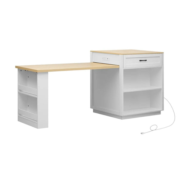HomeRoots 55" Rolling Barn Door Kitchen Island with Storage, USB Charging, and Expandable Prep Space 654057