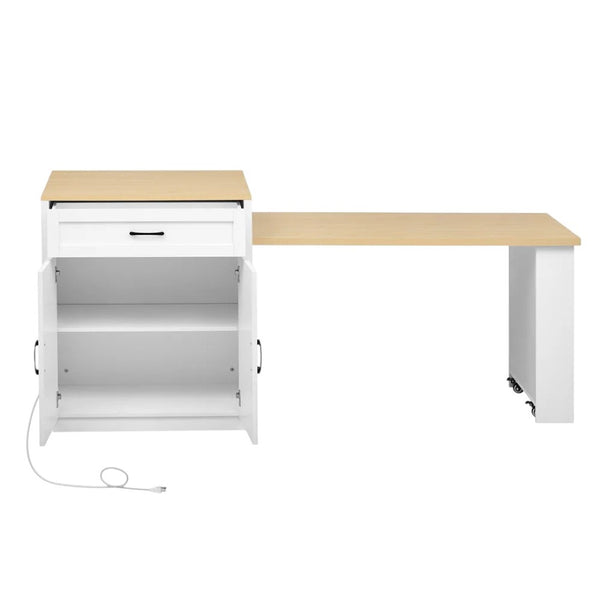 HomeRoots 55" Rolling Barn Door Kitchen Island with Storage, USB Charging, and Expandable Prep Space 654057