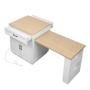 HomeRoots 55" Rolling Barn Door Kitchen Island with Storage, USB Charging, and Expandable Prep Space 654057