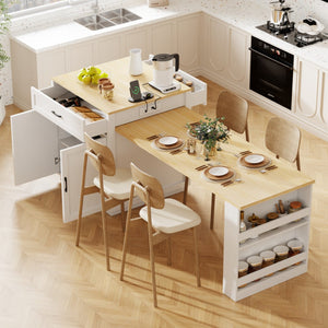 HomeRoots 55" Rolling Barn Door Kitchen Island with Storage, USB Charging, and Expandable Prep Space 654057