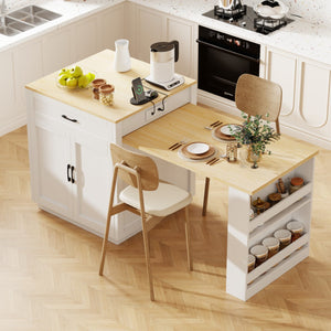 HomeRoots 55" Rolling Barn Door Kitchen Island with Storage, USB Charging, and Expandable Prep Space 654057