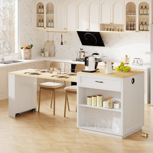 HomeRoots 55" Rolling Barn Door Kitchen Island with Storage, USB Charging, and Expandable Prep Space 654057