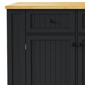 HomeRoots 45" Black Wood Barn Door Rolling Kitchen Island with USB, Stools & Expandable Storage Solutions 654058