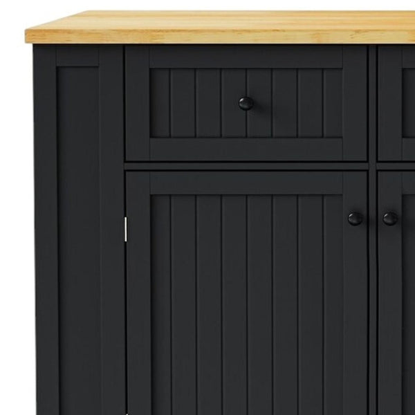 HomeRoots 45" Black Wood Barn Door Rolling Kitchen Island with USB, Stools & Expandable Storage Solutions 654058