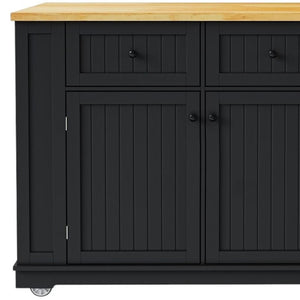 HomeRoots 45" Black Wood Barn Door Rolling Kitchen Island with USB, Stools & Expandable Storage Solutions 654058