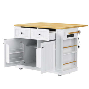 HomeRoots 45" White Wood Barn Door Rolling Kitchen Island with Storage, USB Port & Expandable Workspace 654059