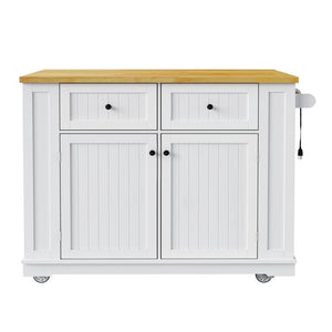HomeRoots 45" White Wood Barn Door Rolling Kitchen Island with Storage, USB Port & Expandable Workspace 654059