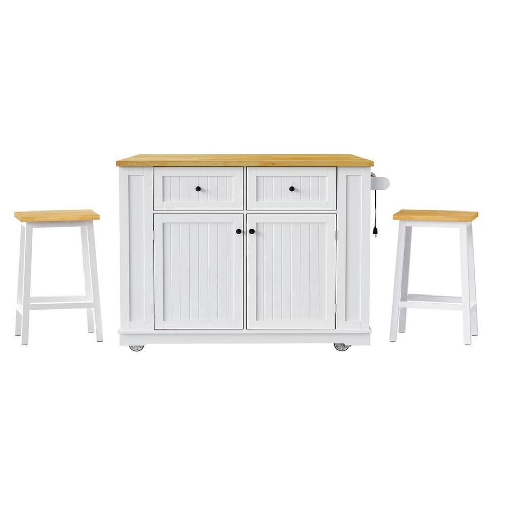 HomeRoots 45" White Wood Barn Door Rolling Kitchen Island with Storage, USB Port & Expandable Workspace 654059