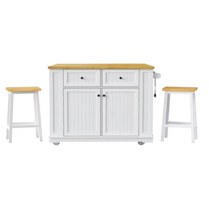 HomeRoots 45" White Wood Barn Door Rolling Kitchen Island with Storage, USB Port & Expandable Workspace 654059
