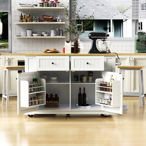 HomeRoots 45" White Wood Barn Door Rolling Kitchen Island with Storage, USB Port & Expandable Workspace 654059