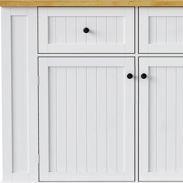 HomeRoots 45" White Wood Barn Door Rolling Kitchen Island with Storage, USB Port & Expandable Workspace 654059