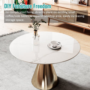 English Elm 36"inch Round Tempered Glass Tabletop Marble Print Indoor Outdoor Dining Patio White W241P361464