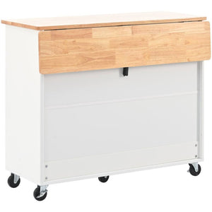 HomeRoots 44" White Wood Barn Door Kitchen Island - Mobile Storage & Expandable Workspace for Small Spaces 654061