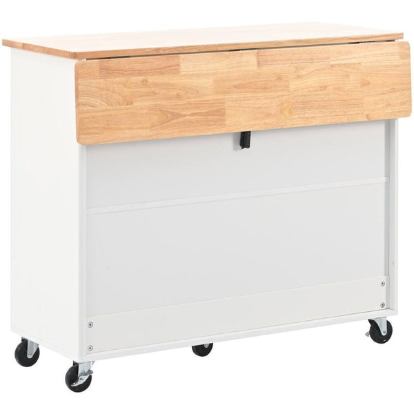 HomeRoots 44" White Wood Barn Door Kitchen Island - Mobile Storage & Expandable Workspace for Small Spaces 654061