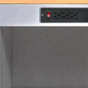 HomeRoots 33" Gray Wood Barn Door Rolling Kitchen Island with USB Ports, Storage & Expandable Prep Space 654062