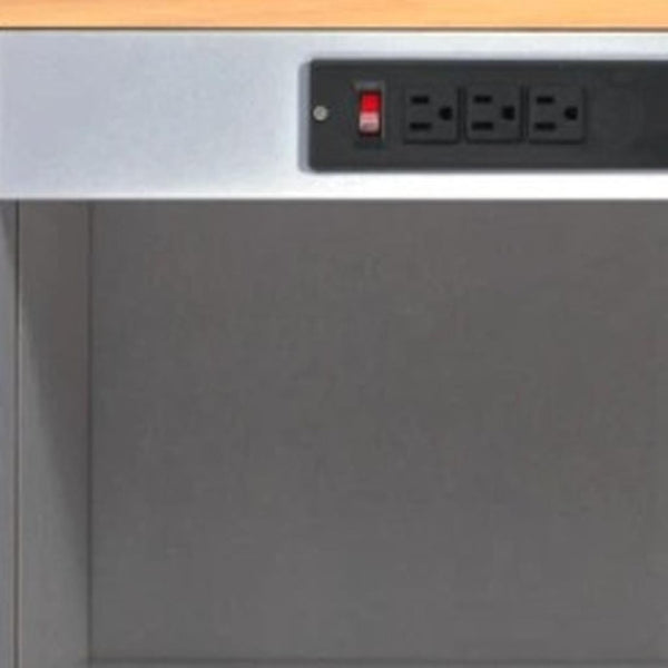 HomeRoots 33" Gray Wood Barn Door Rolling Kitchen Island with USB Ports, Storage & Expandable Prep Space 654062