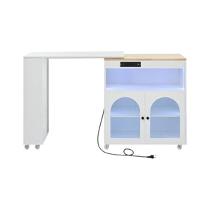 HomeRoots 33" Rolling White Wood Barn Door Kitchen Island with Storage, USB Ports & Farmhouse Charm 654064