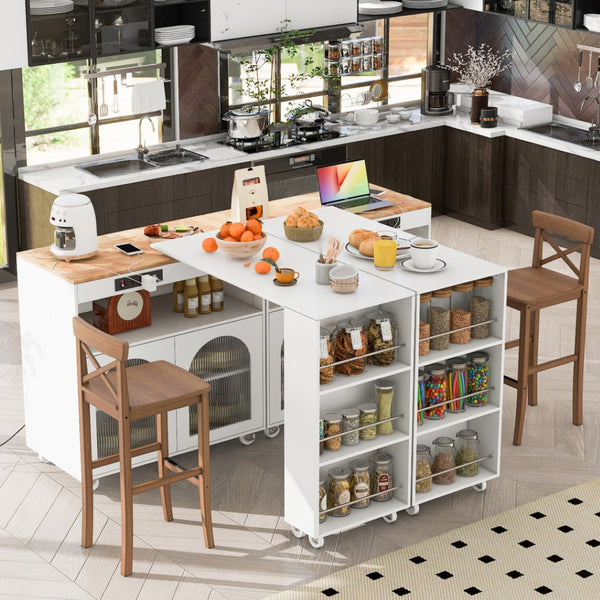 HomeRoots 33" Rolling White Wood Barn Door Kitchen Island with Storage, USB Ports & Farmhouse Charm 654064