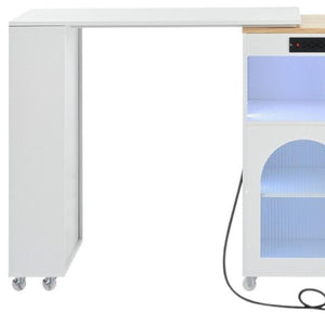 HomeRoots 33" Rolling White Wood Barn Door Kitchen Island with Storage, USB Ports & Farmhouse Charm 654064