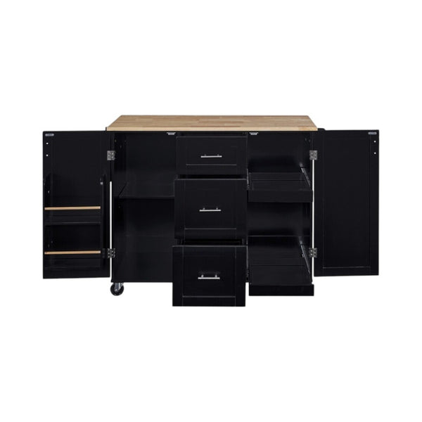 HomeRoots 50" Black Wood Barn Door Rolling Kitchen Island - Stylish, Multi-Functional Storage & Prep Space 654065