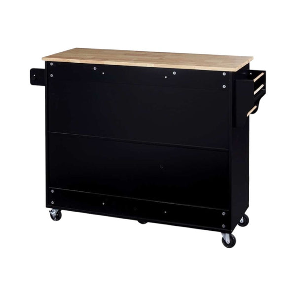 HomeRoots 50" Black Wood Barn Door Rolling Kitchen Island - Stylish, Multi-Functional Storage & Prep Space 654065