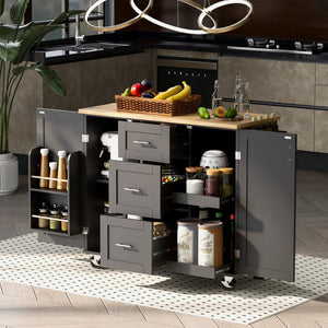 HomeRoots 50" Black Wood Barn Door Rolling Kitchen Island - Stylish, Multi-Functional Storage & Prep Space 654065