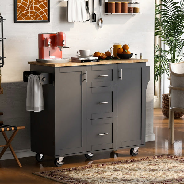 HomeRoots 50" Black Wood Barn Door Rolling Kitchen Island - Stylish, Multi-Functional Storage & Prep Space 654065