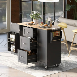 HomeRoots 50" Black Wood Barn Door Rolling Kitchen Island - Stylish, Multi-Functional Storage & Prep Space 654065