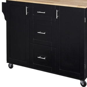 HomeRoots 50" Black Wood Barn Door Rolling Kitchen Island - Stylish, Multi-Functional Storage & Prep Space 654065