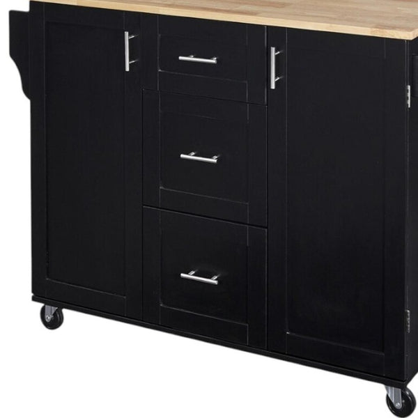 HomeRoots 50" Black Wood Barn Door Rolling Kitchen Island - Stylish, Multi-Functional Storage & Prep Space 654065
