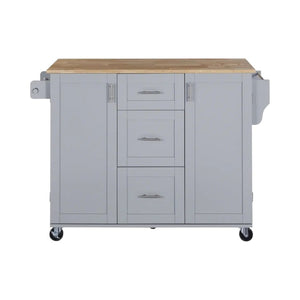 HomeRoots 50" Gray Wood Barn Door Rolling Kitchen Island - Versatile Farmhouse Style with Expandable Workspace! 654066