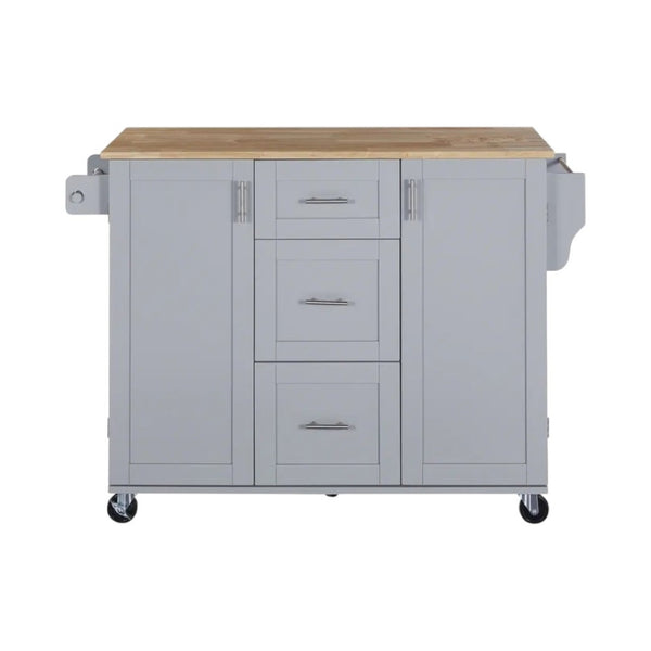 HomeRoots 50" Gray Wood Barn Door Rolling Kitchen Island - Versatile Farmhouse Style with Expandable Workspace! 654066