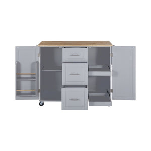 HomeRoots 50" Gray Wood Barn Door Rolling Kitchen Island - Versatile Farmhouse Style with Expandable Workspace! 654066