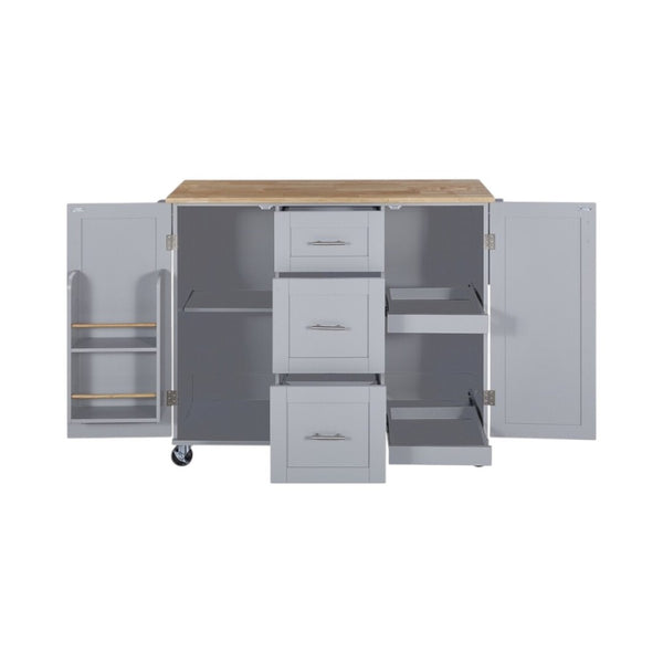 HomeRoots 50" Gray Wood Barn Door Rolling Kitchen Island - Versatile Farmhouse Style with Expandable Workspace! 654066