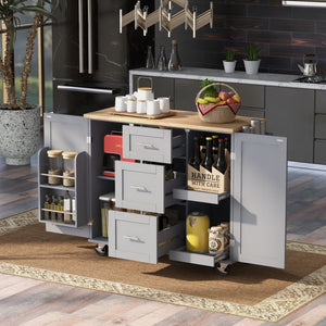 HomeRoots 50" Gray Wood Barn Door Rolling Kitchen Island - Versatile Farmhouse Style with Expandable Workspace! 654066